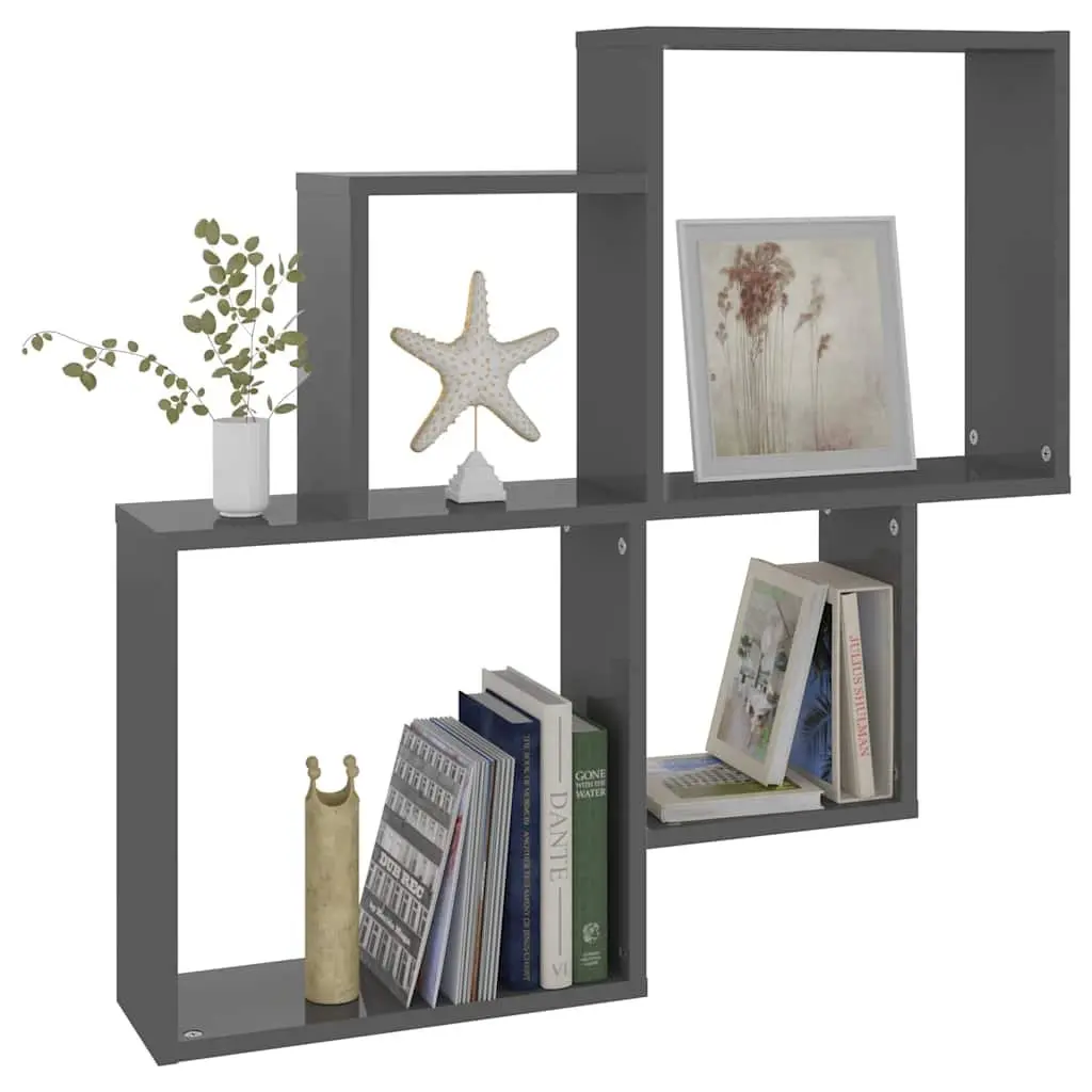 Grey Open Compartment Wall Cube Shelf