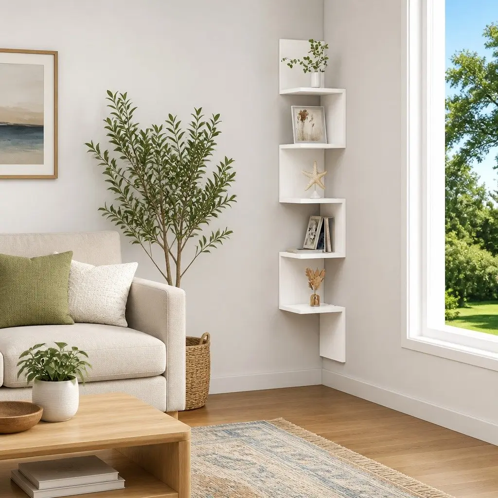 White Wall Corner Shelf for Home Display