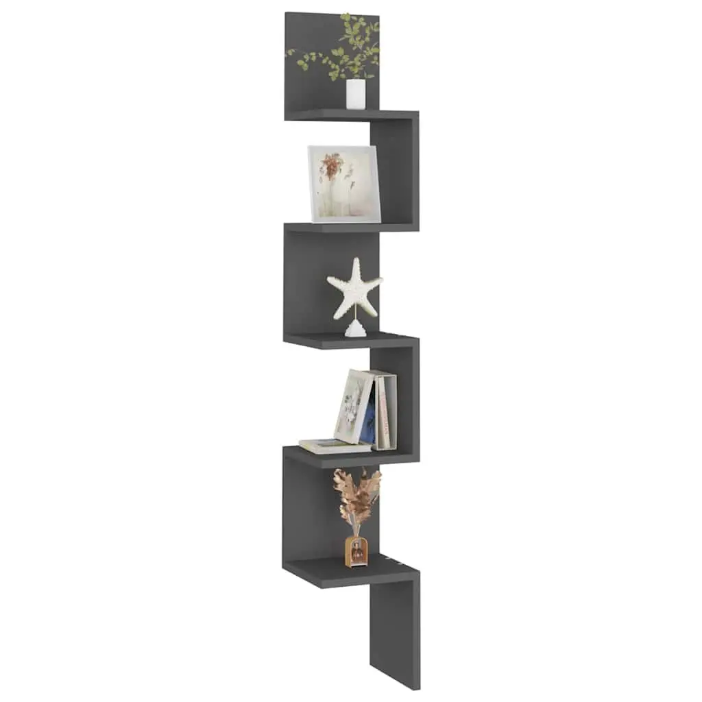 Corner Shelf Grey Storage Display Unit 20 x 20 x 127.5 cm for Living Room Bedroom Kitchen