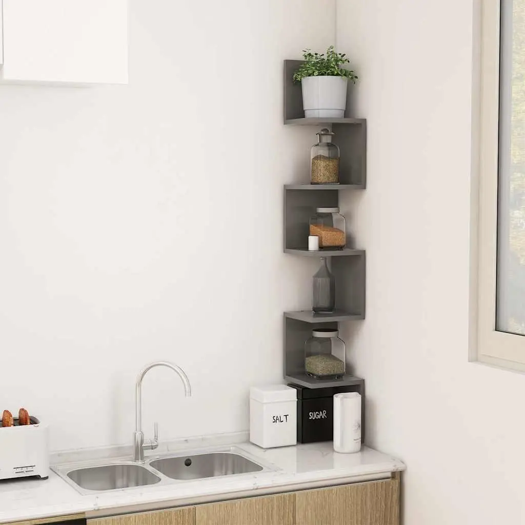 Corner Shelf Grey Storage Display Unit 20 x 20 x 127.5 cm for Living Room Bedroom Kitchen