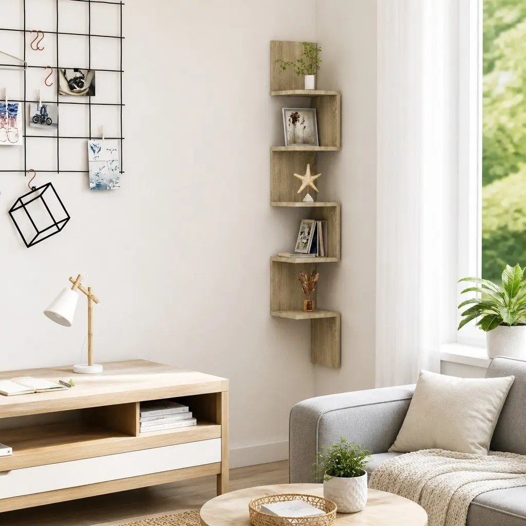 Wall Corner Shelf Brown Engineered Wood Display Shelving 20 x 20 x 1275 cm