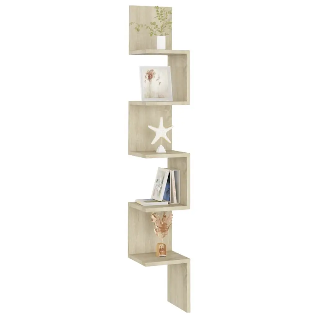 Wall Corner Shelf Brown Engineered Wood Display Shelving 20 x 20 x 1275 cm