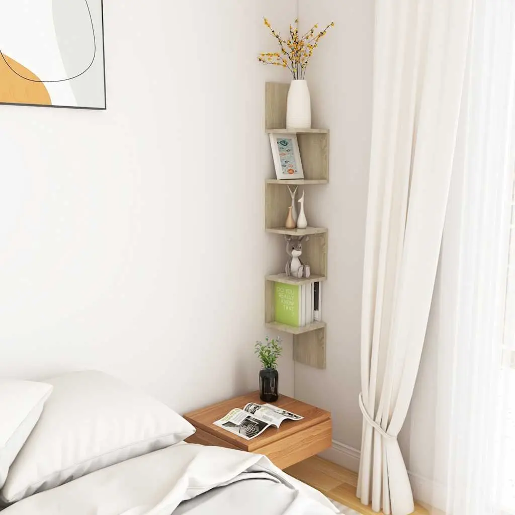 Wall Corner Shelf Brown Engineered Wood Display Shelving 20 x 20 x 1275 cm