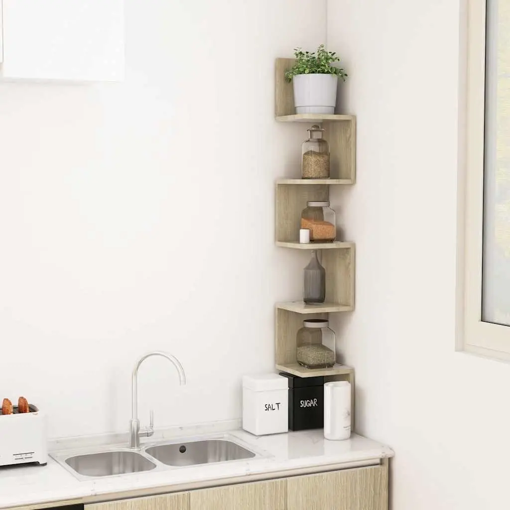 Wall Corner Shelf Brown Engineered Wood Display Shelving 20 x 20 x 1275 cm