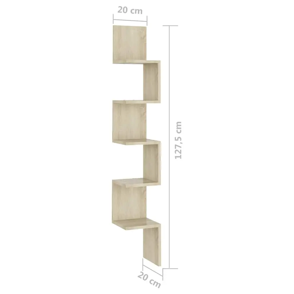 Wall Corner Shelf Brown Engineered Wood Display Shelving 20 x 20 x 1275 cm
