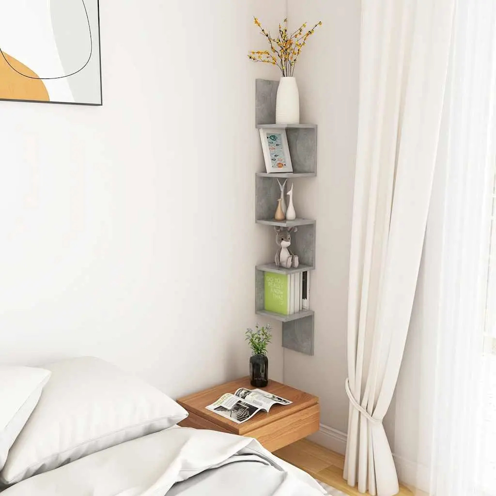 Wall Corner Shelf Grey Engineered Wood Living Room Bedroom Kitchen Display