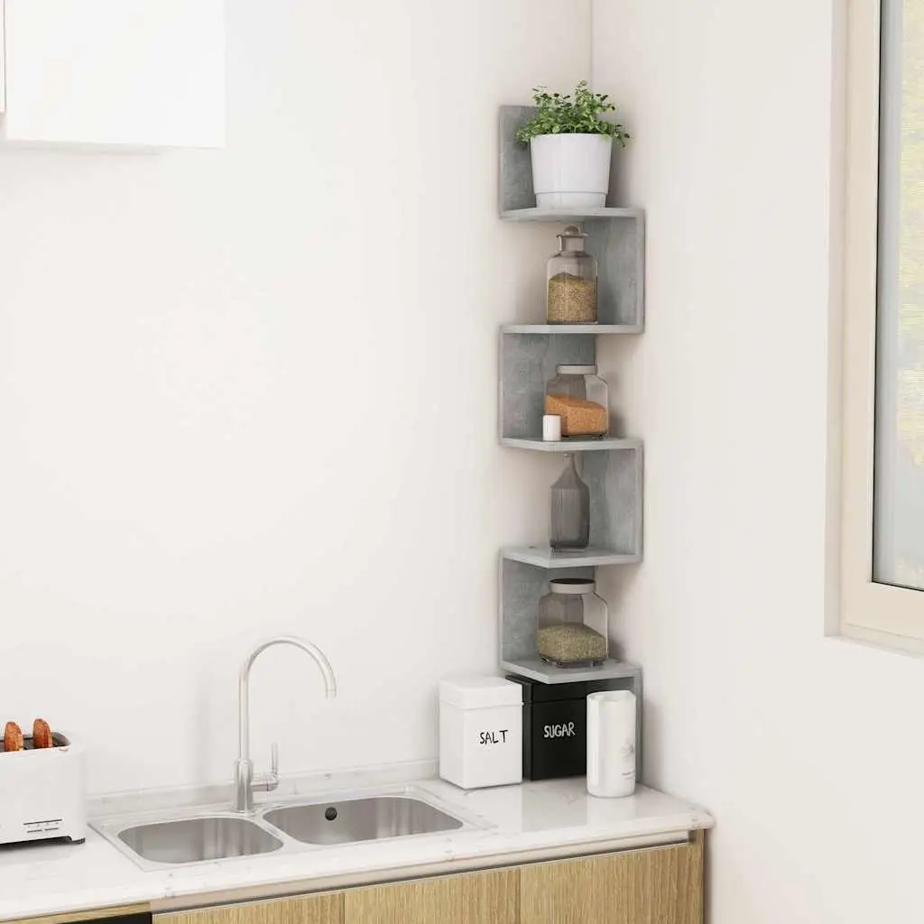 Wall Corner Shelf Grey Engineered Wood Living Room Bedroom Kitchen Display