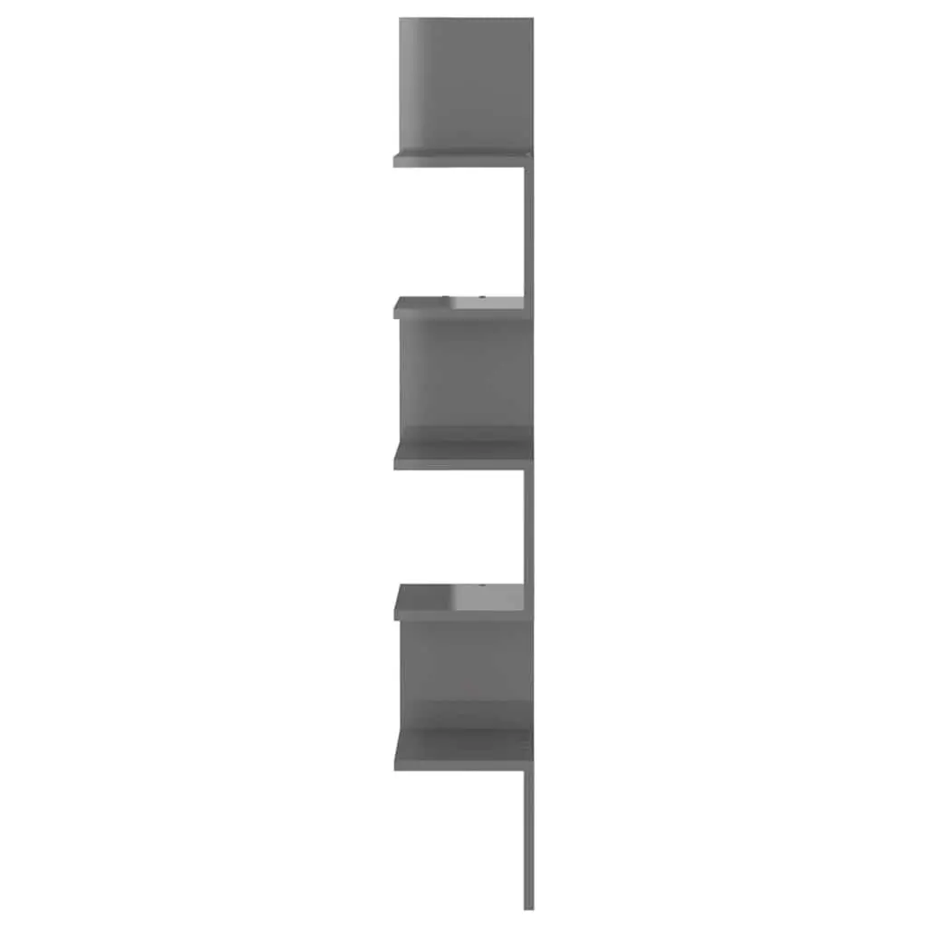 Wall Corner Shelf Grey High Gloss Storage Display 20x20x127.5cm