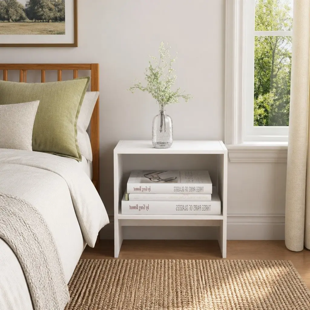 Bedside Cabinets 2 Piece White Solid Pinewood Nightstand Storage Bedroom