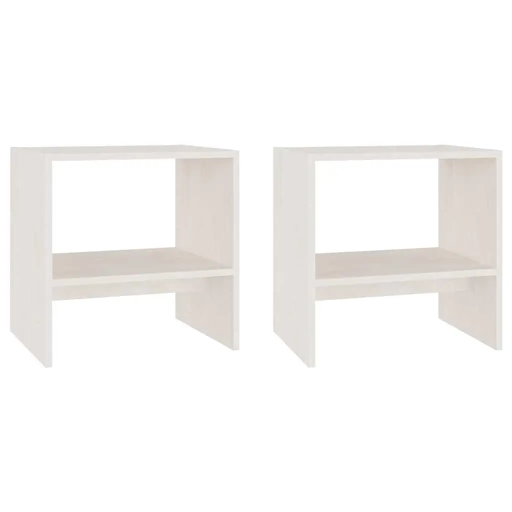 Bedside Cabinets 2 Piece White Solid Pinewood Nightstand Storage Bedroom