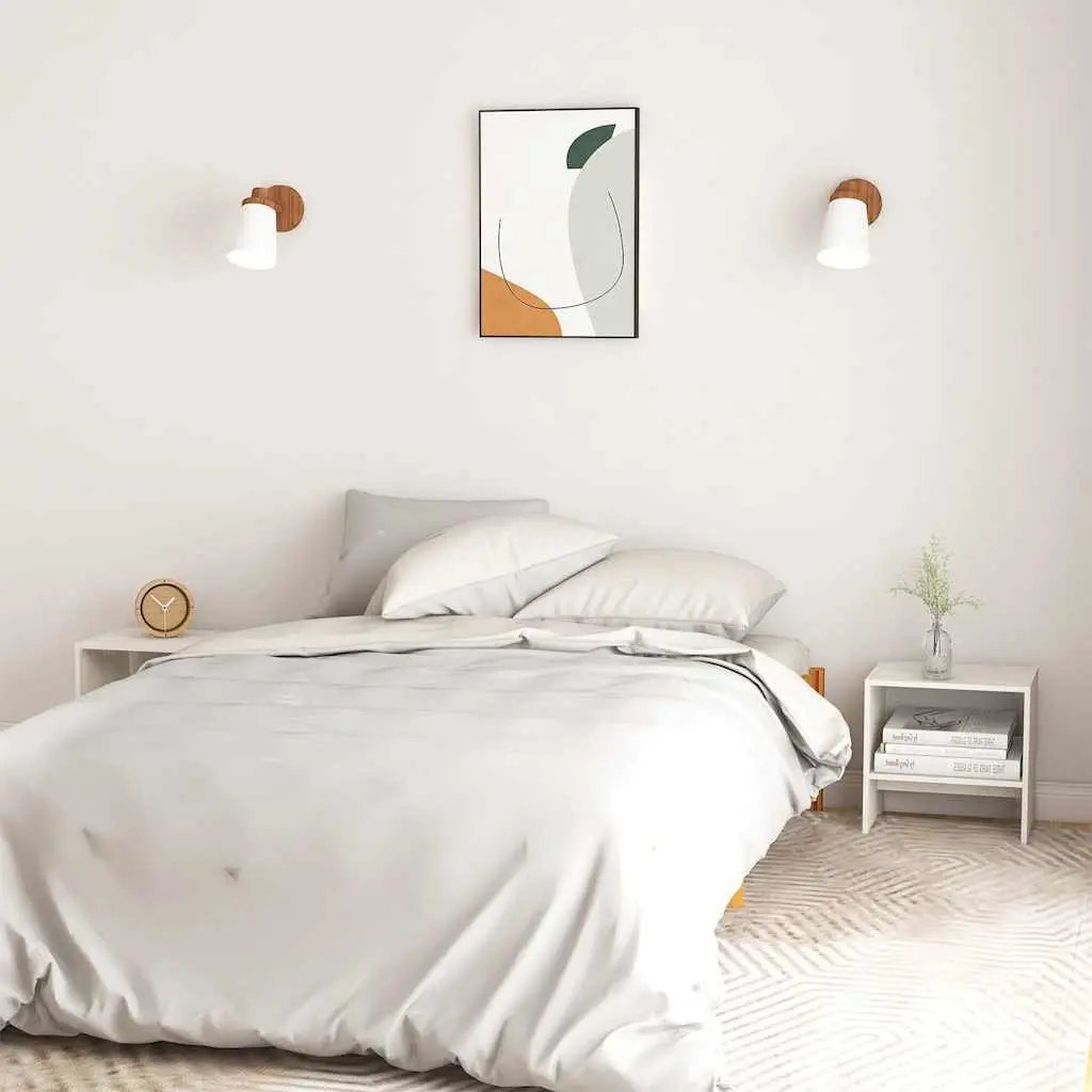 Bedside Cabinets 2 Piece White Solid Pinewood Nightstand Storage Bedroom