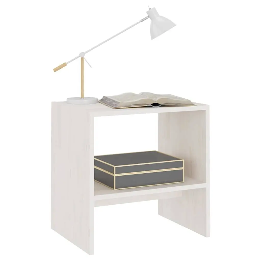 Bedside Cabinets 2 Piece White Solid Pinewood Nightstand Storage Bedroom