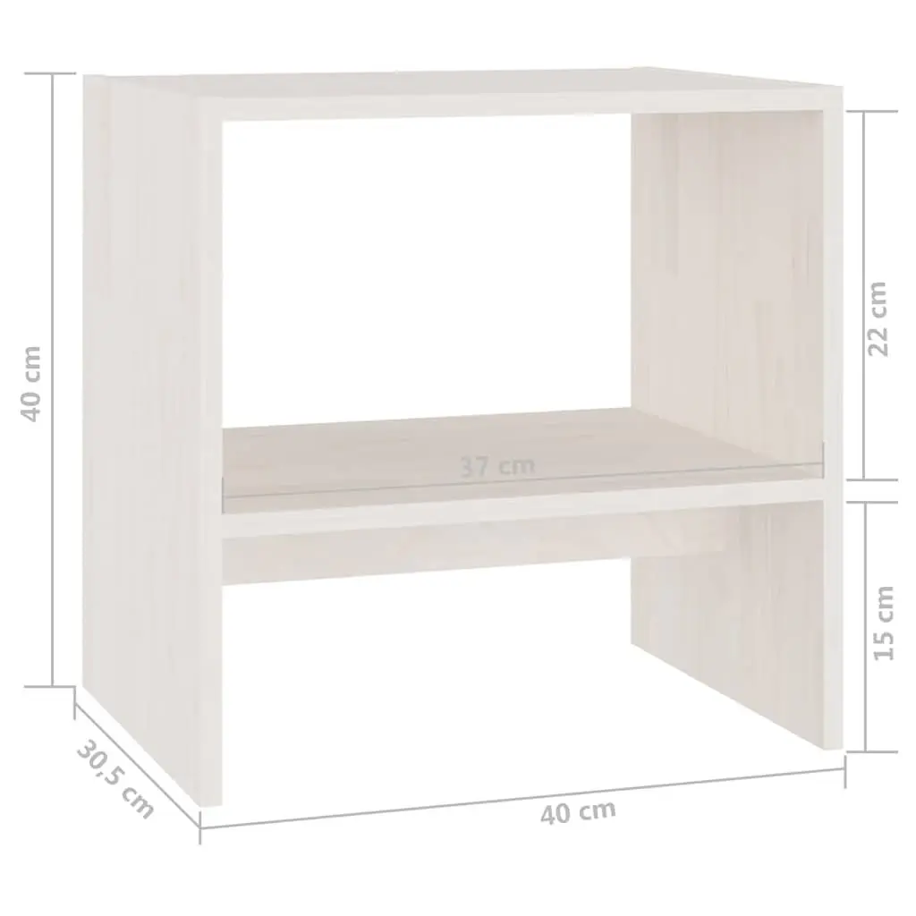 Bedside Cabinets 2 Piece White Solid Pinewood Nightstand Storage Bedroom