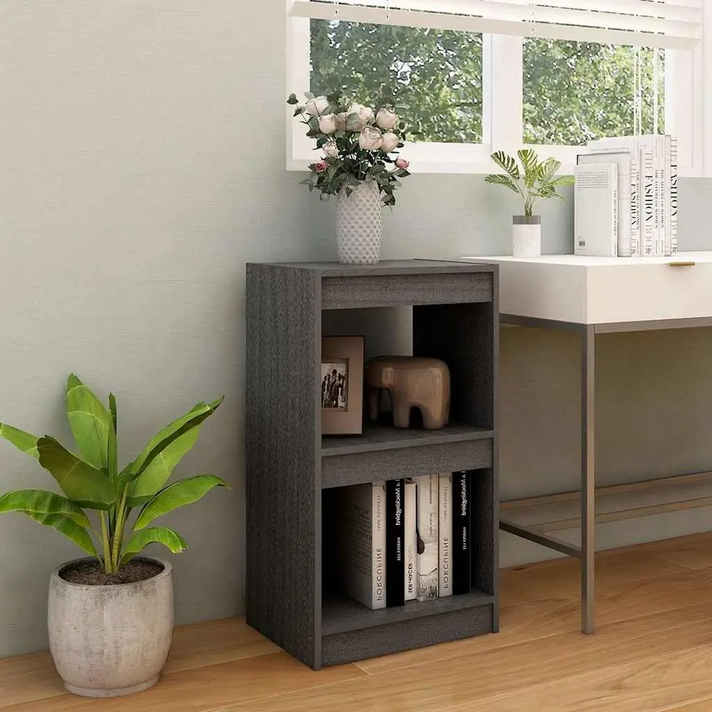Book Cabinet Storage Unit Grey Solid Pinewood 40x30x71.5cm
