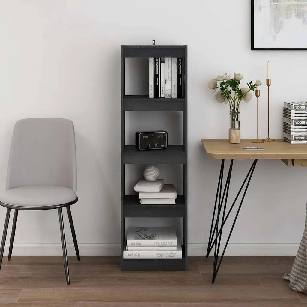 Book Cabinet Room Divider Storage Organizer 4 Compartment Grey Pinewood