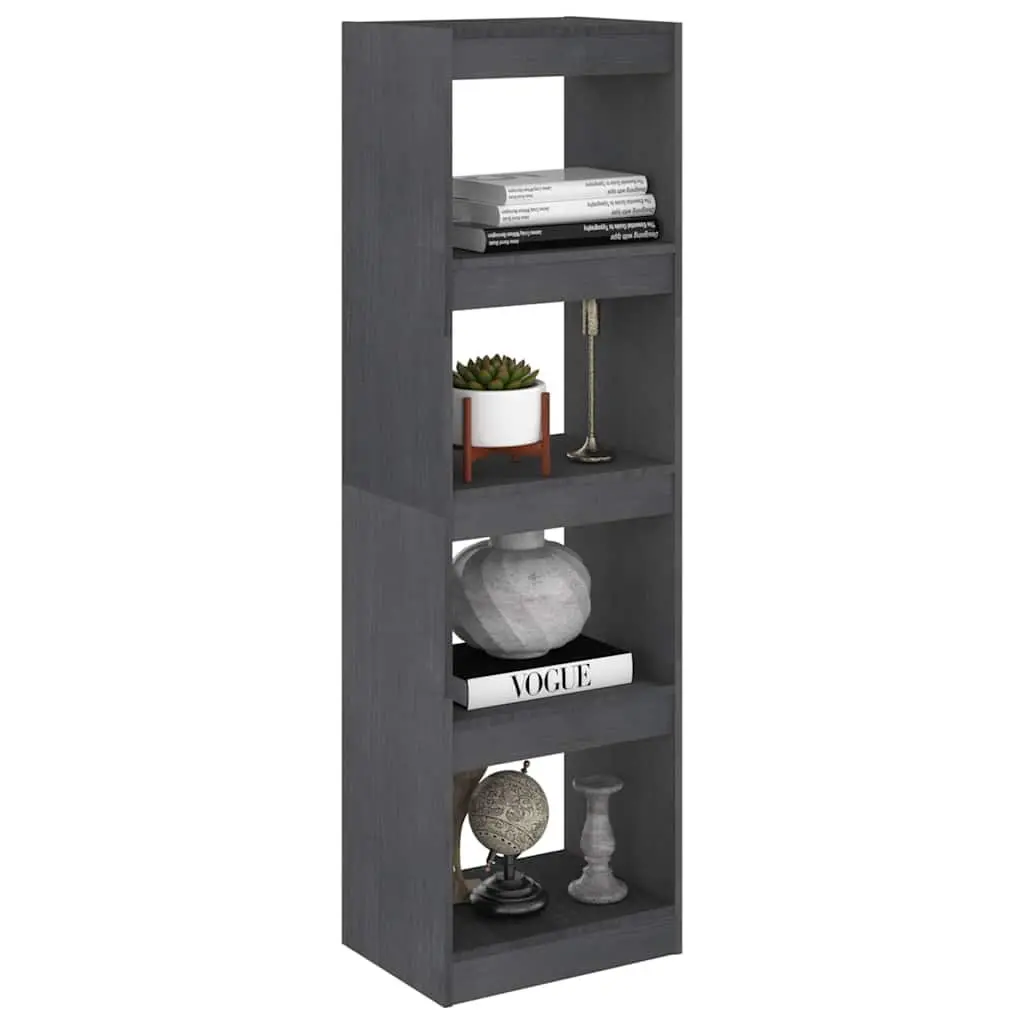 Book Cabinet Room Divider Storage Organizer 4 Compartment Grey Pinewood