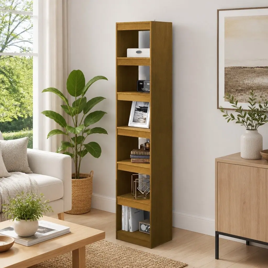 6-Compartment Solid Pinewood Book Shelf