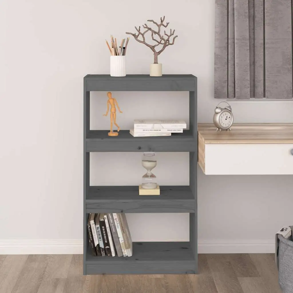 Book Cabinet Room Divider Storage 60x30x103.5 cm Grey Solid Pine Wood