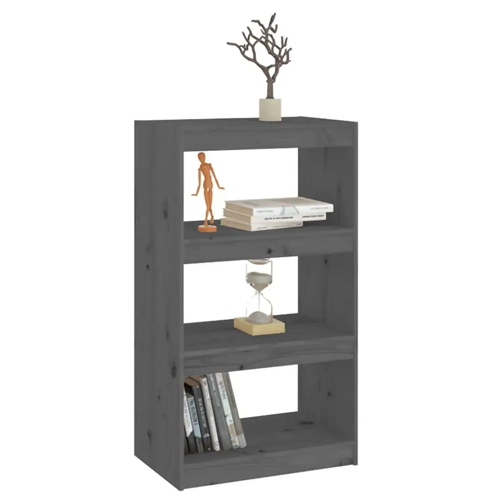 Book Cabinet Room Divider Storage 60x30x103.5 cm Grey Solid Pine Wood