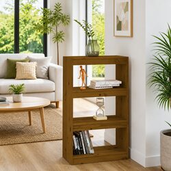 Durable Honey Brown Book Cabinet with 3 Storage Compartments