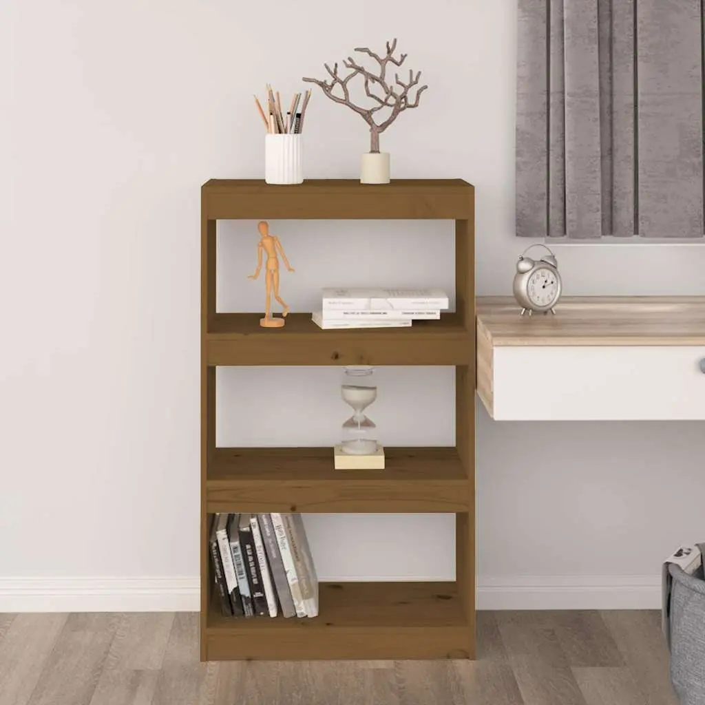 Bookshelf Room Divider Honey Brown Wooden 3 Compartments Storage