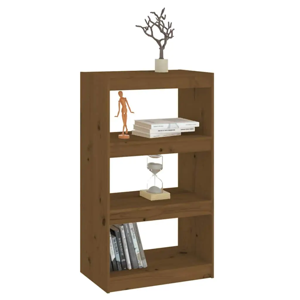 Bookshelf Room Divider Honey Brown Wooden 3 Compartments Storage