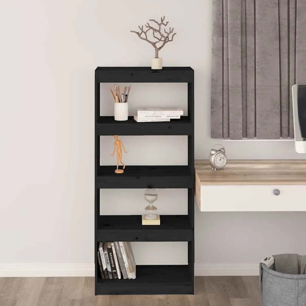 Book Cabinet Room Divider Black Solid Wood Pine Shelving Unit Storage Bookshelf