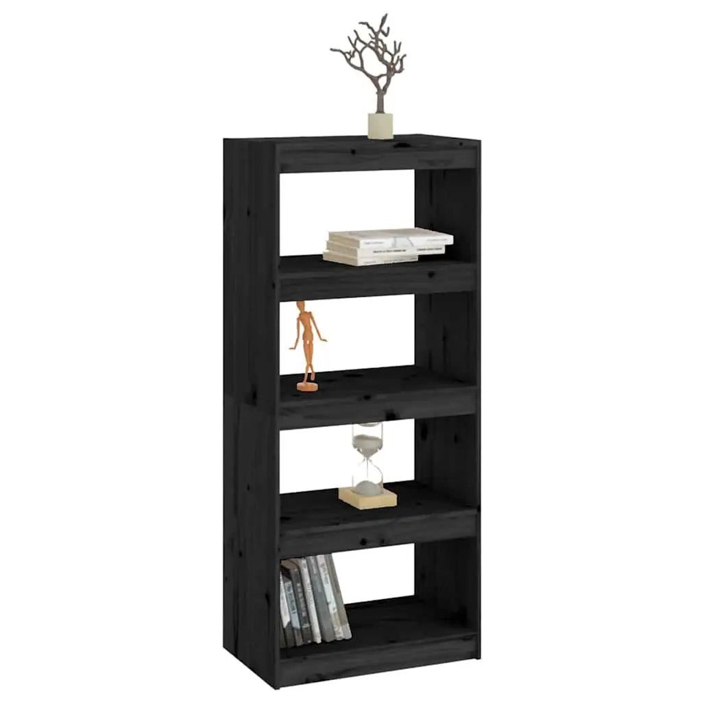 Book Cabinet Room Divider Black Solid Wood Pine Shelving Unit Storage Bookshelf
