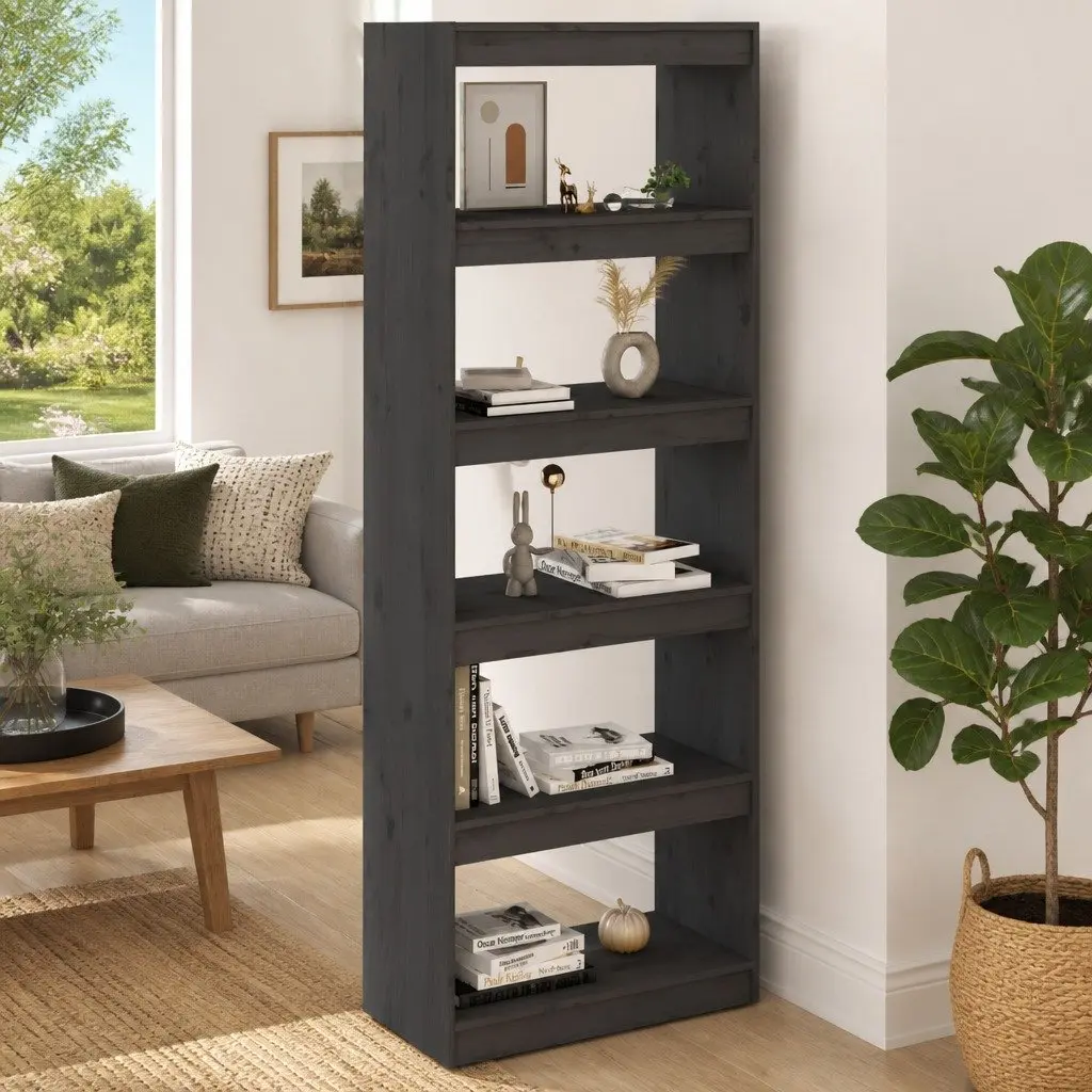 Grey Solid Wood Pine Cabinet with 5 Compartments for Storage