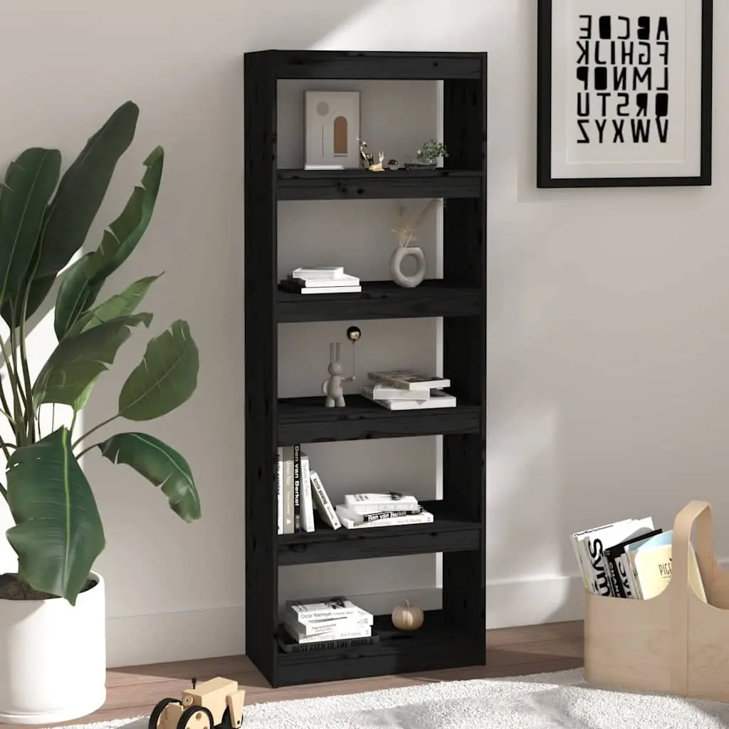 Book Cabinet Room Divider Bookshelf 60x30x1675 cm Black Solid Pine Wood