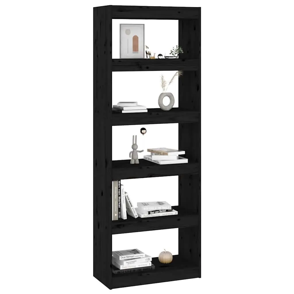 Book Cabinet Room Divider Bookshelf 60x30x1675 cm Black Solid Pine Wood