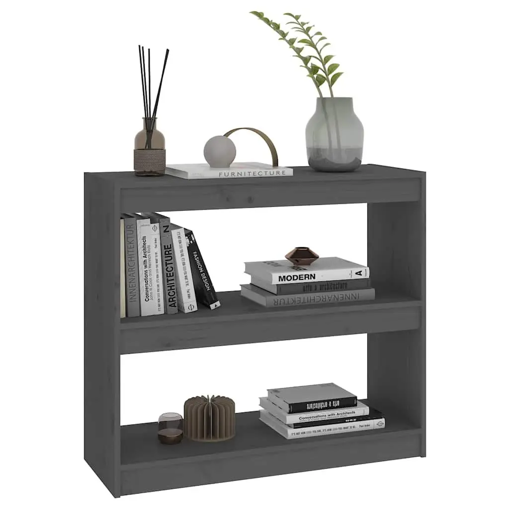 Book Cabinet Room Divider Grey Solid Wood Pine Shelving Storage Bookcase