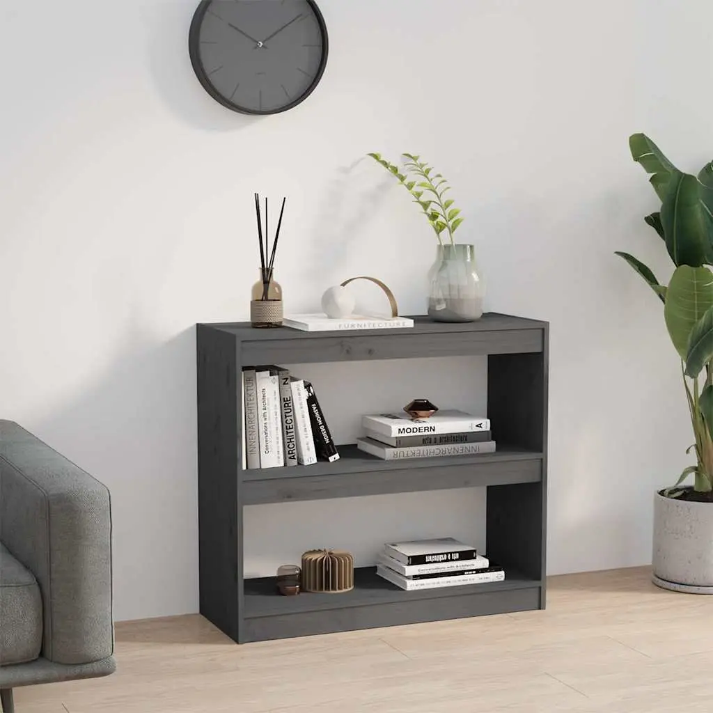 Book Cabinet Room Divider Grey Solid Wood Pine Shelving Storage Bookcase