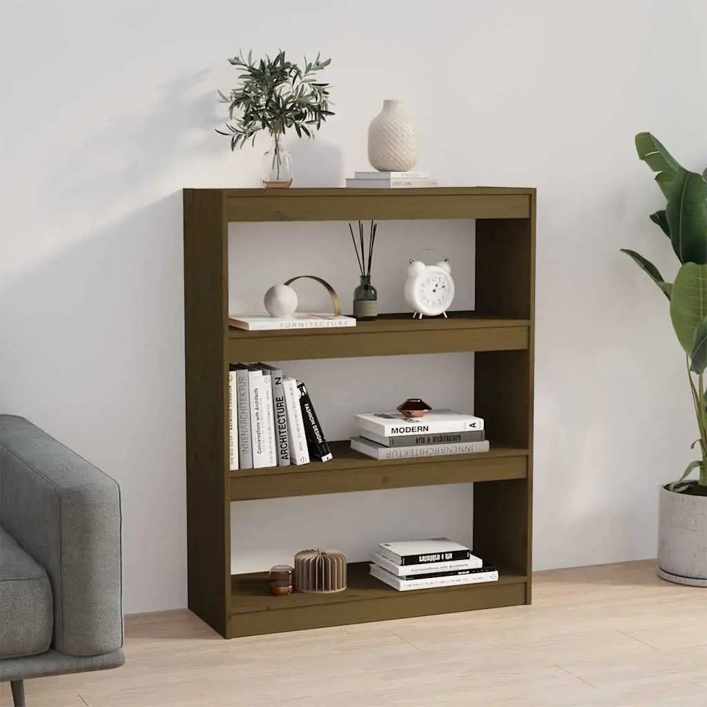 Book Cabinet Room Divider Storage Organizer 80W x 30D x 103.5H cm Honey Brown Wooden Shelving Unit