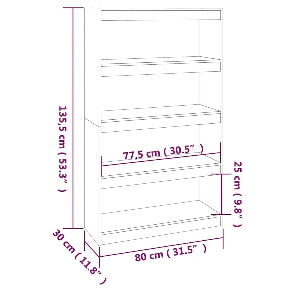 Book Cabinet Room Divider White 80x30x135.5cm Solid Pine Wood