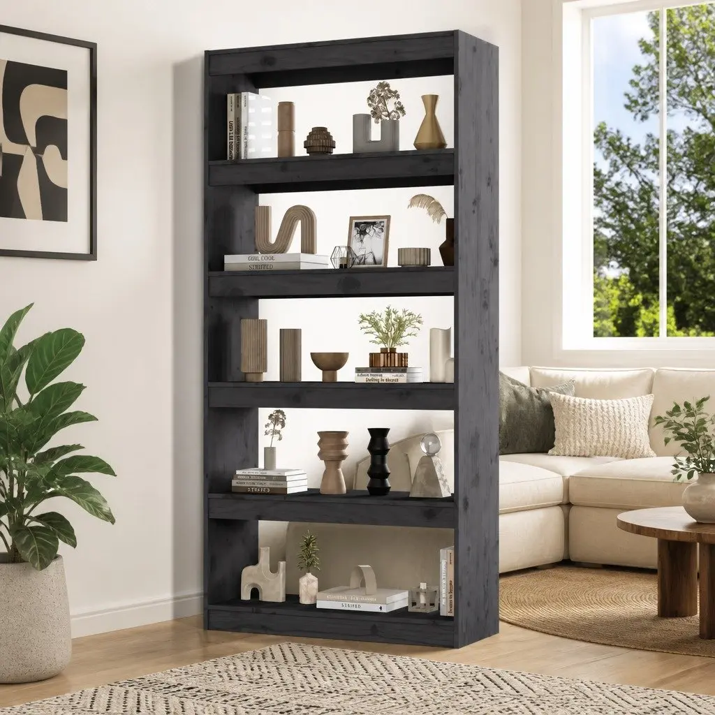 Book Cabinet Room Divider Grey 80x30x167.4 cm Solid Pine Wood Bookcase Shelf