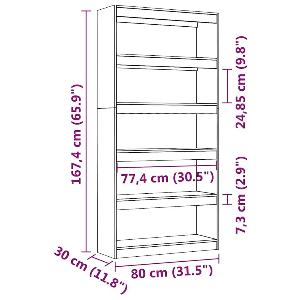 Book Cabinet Room Divider Grey 80x30x167.4 cm Solid Pine Wood Bookcase Shelf