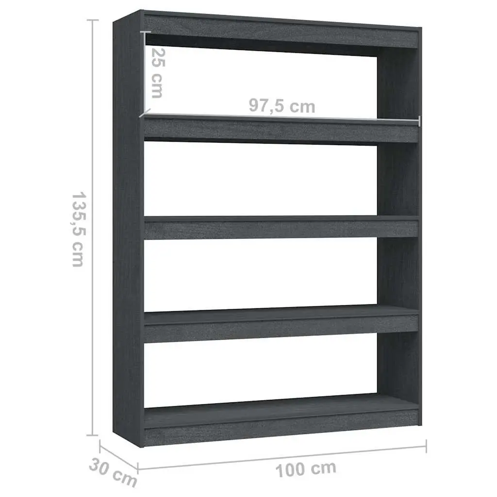 Book Cabinet Room Divider Grey 100x30x135.5 cm Solid Pinewood Standing Shelf