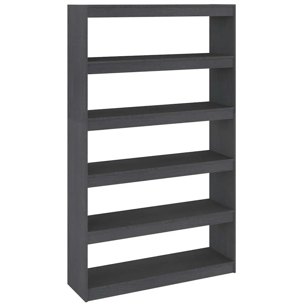 Book Cabinet Room Divider Grey Solid Pinewood Storage Shelf Bookcase Standing
