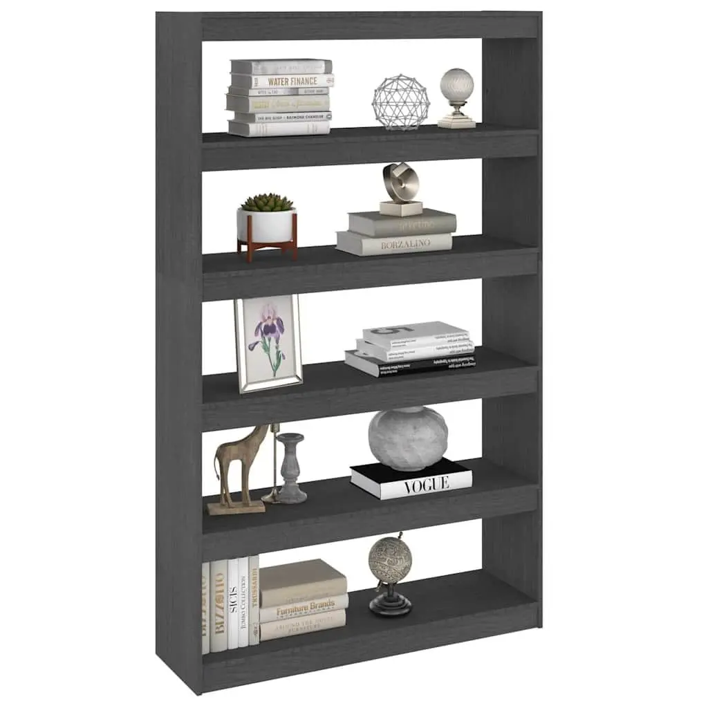 Book Cabinet Room Divider Grey Solid Pinewood Storage Shelf Bookcase Standing