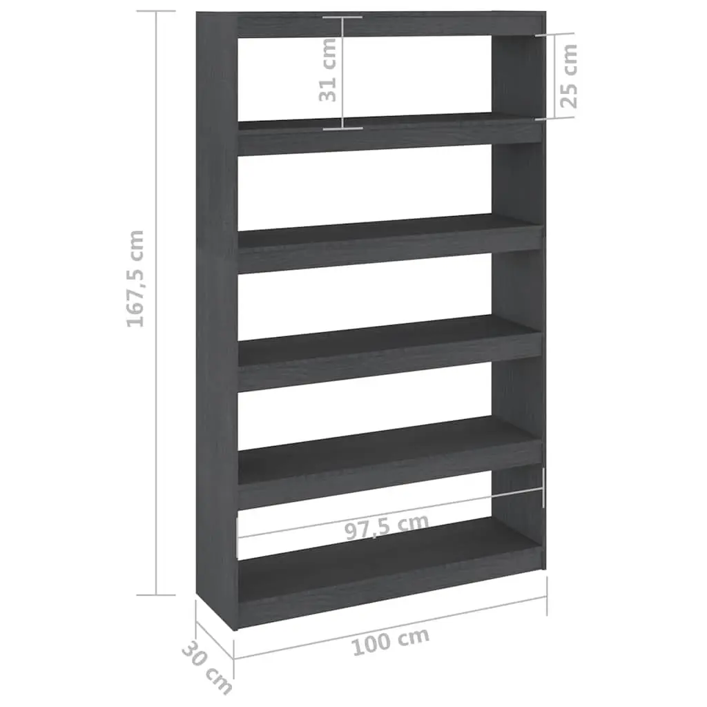 Book Cabinet Room Divider Grey Solid Pinewood Storage Shelf Bookcase Standing
