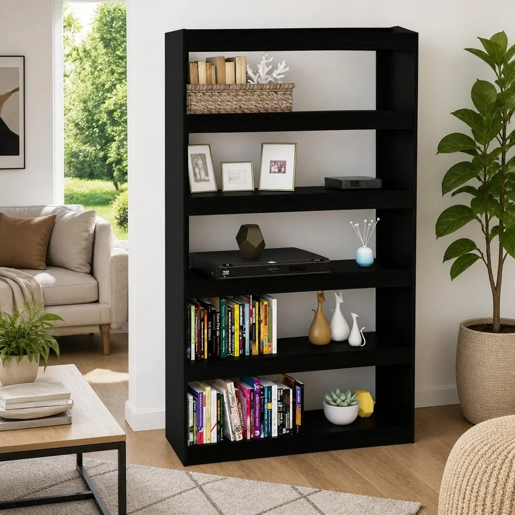 Bookshelf Room Divider Storage 100cm x 30cm x 167.5cm Black Solid Pinewood