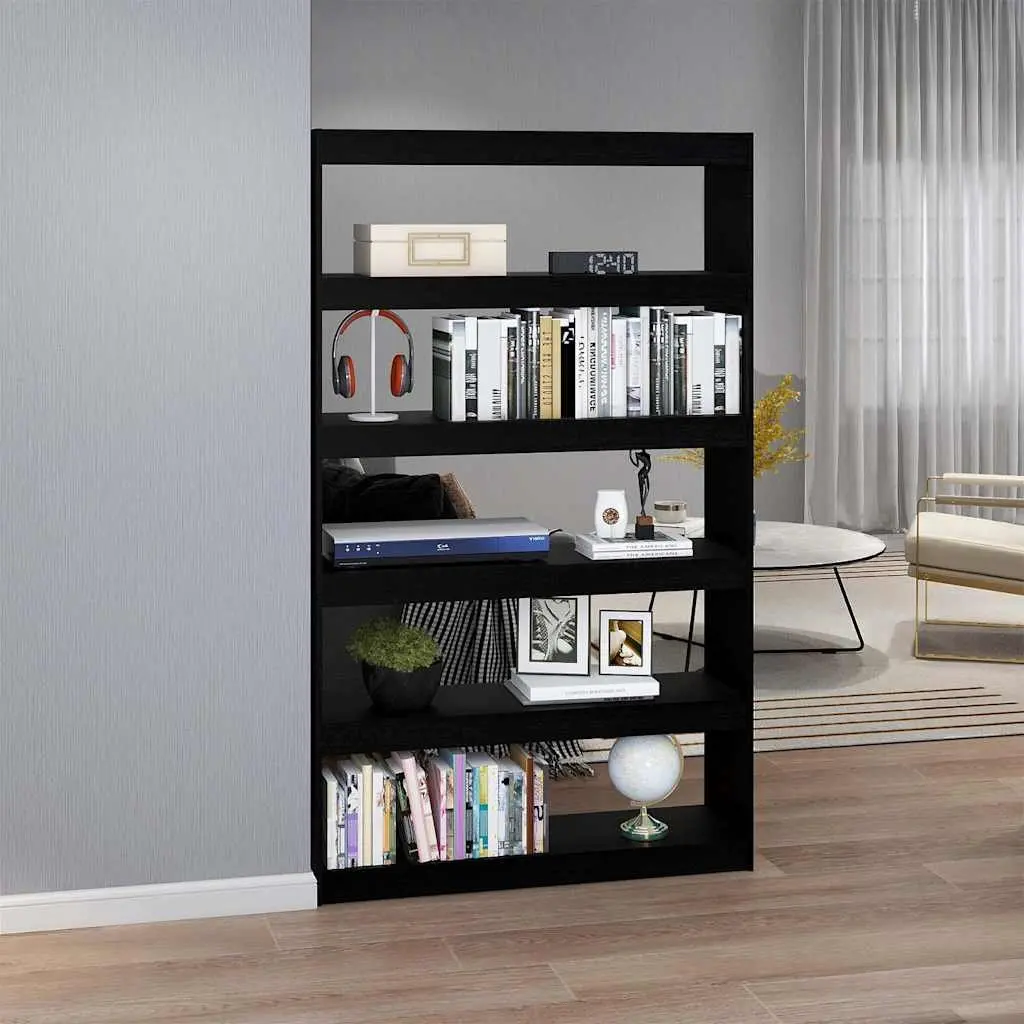 Bookshelf Room Divider Storage 100cm x 30cm x 167.5cm Black Solid Pinewood