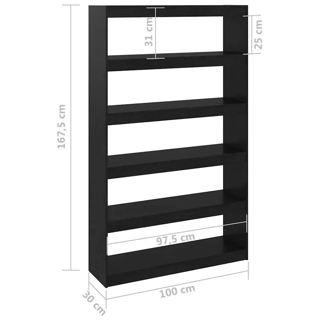 Bookshelf Room Divider Storage 100cm x 30cm x 167.5cm Black Solid Pinewood