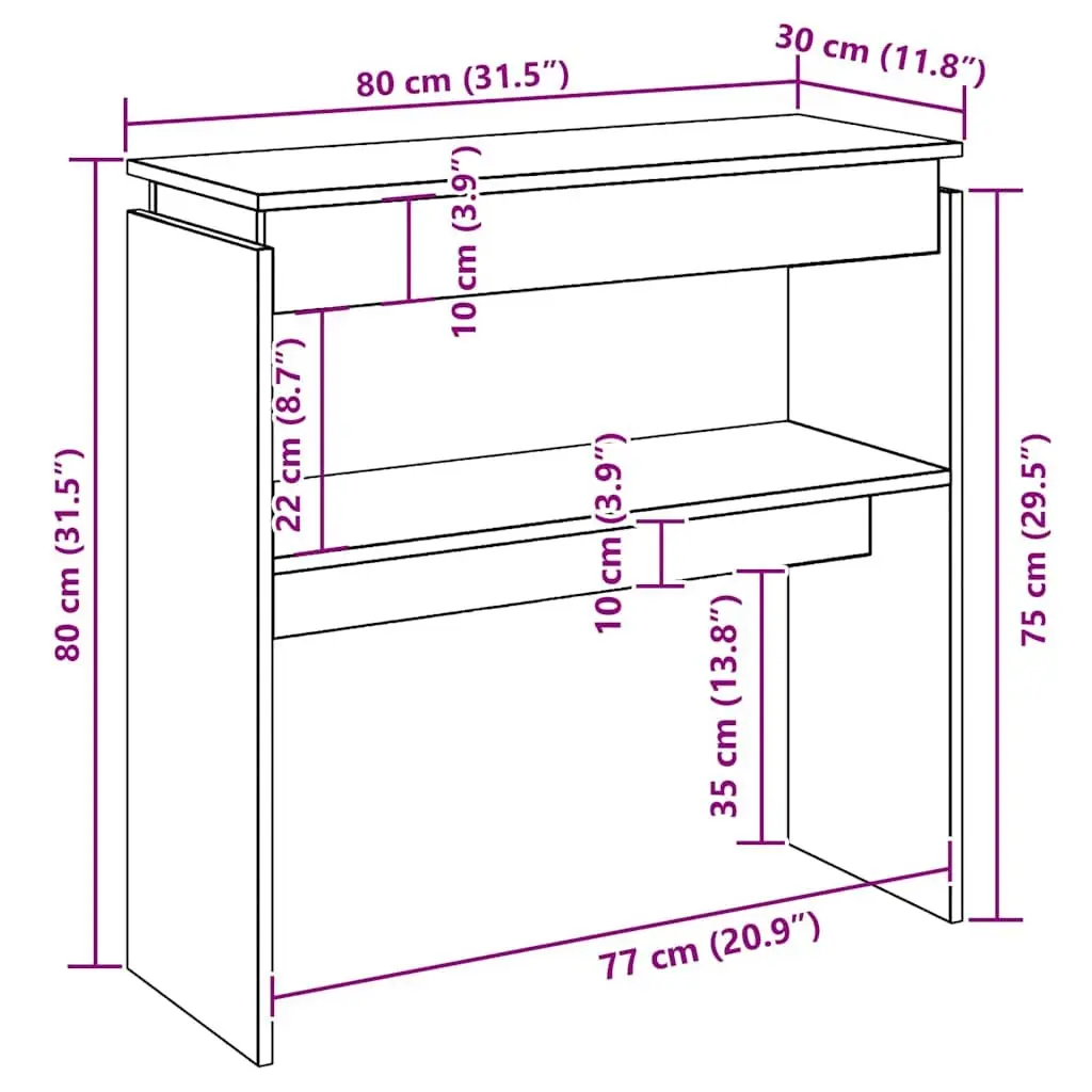 Console Table Storage Hallway Entryway 80L x 30W x 80H cm White
