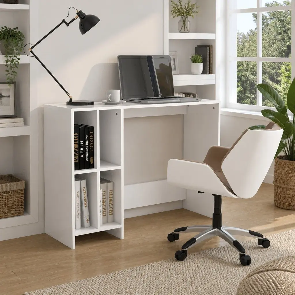 Notebook Desk White Compact Office Workstation Study Furniture