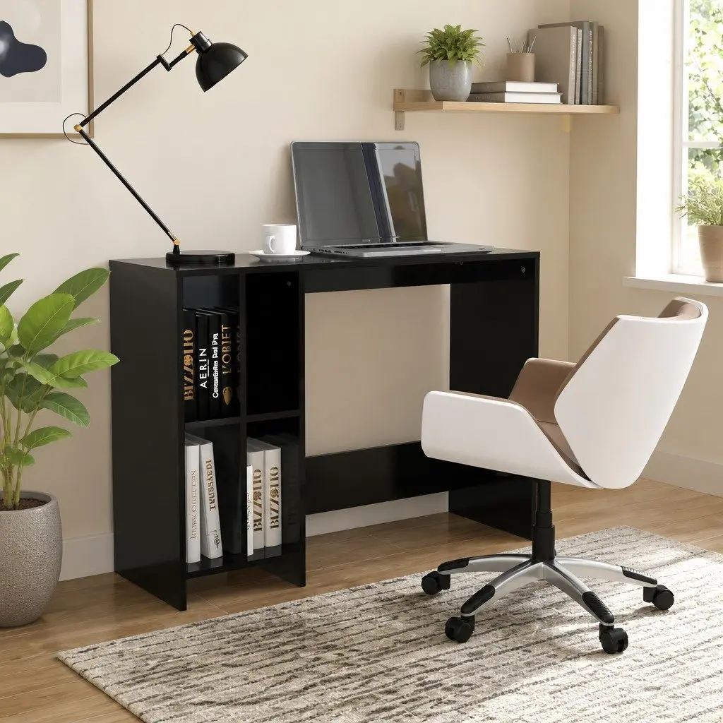 Notebook Desk Black Compact Office Workstation Study Table 102.5 x 35 x 75 cm