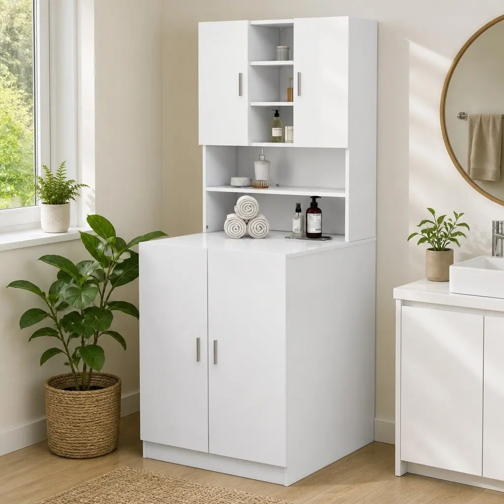 White Bathroom Storage Cabinet with Easy Access