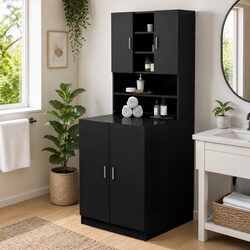Reliable Black Washing Machine Cabinet for Storage Needs
