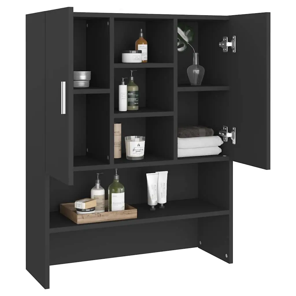 Washing Machine Cabinet Bathroom Storage Cupboard 70.5x25.5x90cm Black